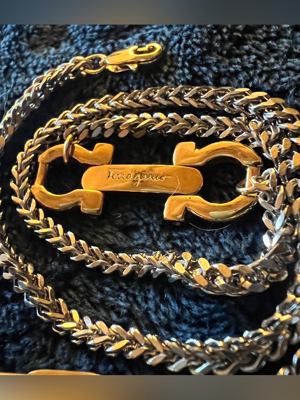 Custom Vintage Salvatore Ferragamo Two-tone Necklace 15-16.5โ - Picture 9 of 11